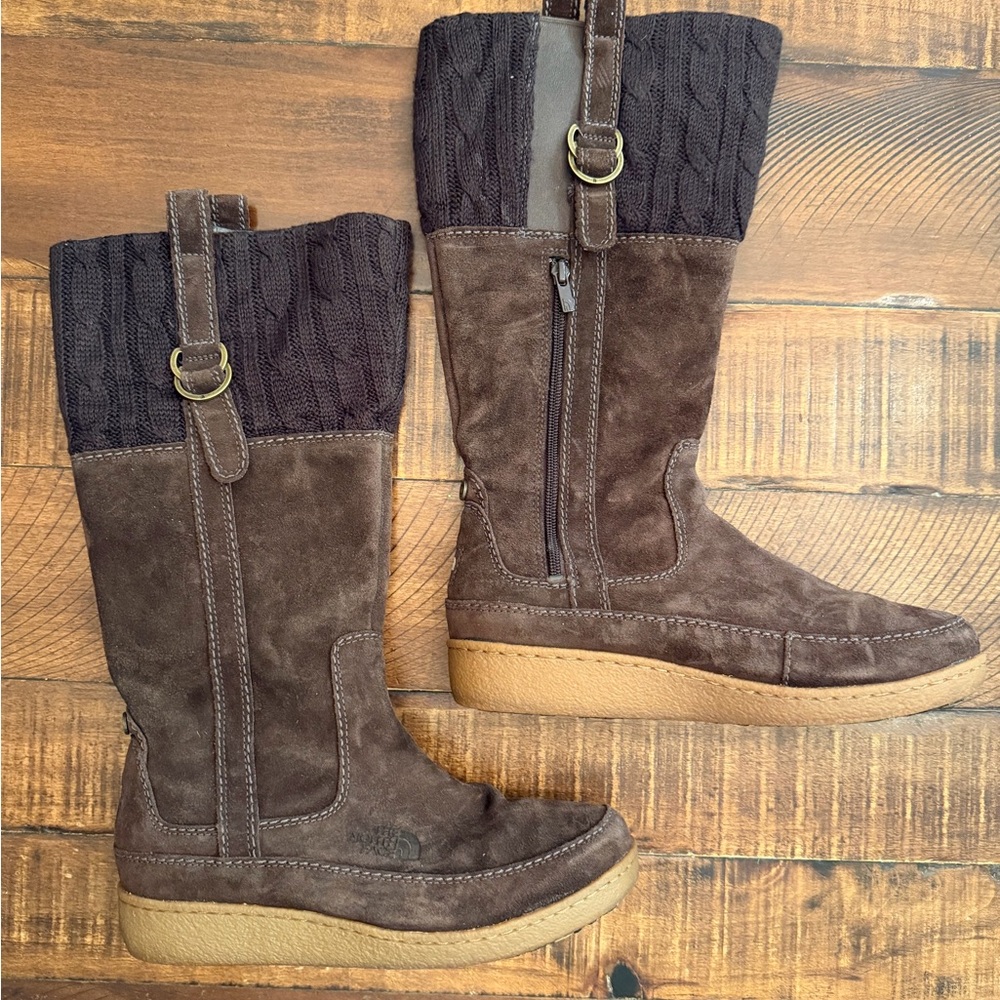 The North Face Chocolate Suede Knit Boots